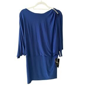 Vintage Betsy & Adam Mini Cocktail Dress Women 8 Blue‎ Boat Neck Crystals Beaded